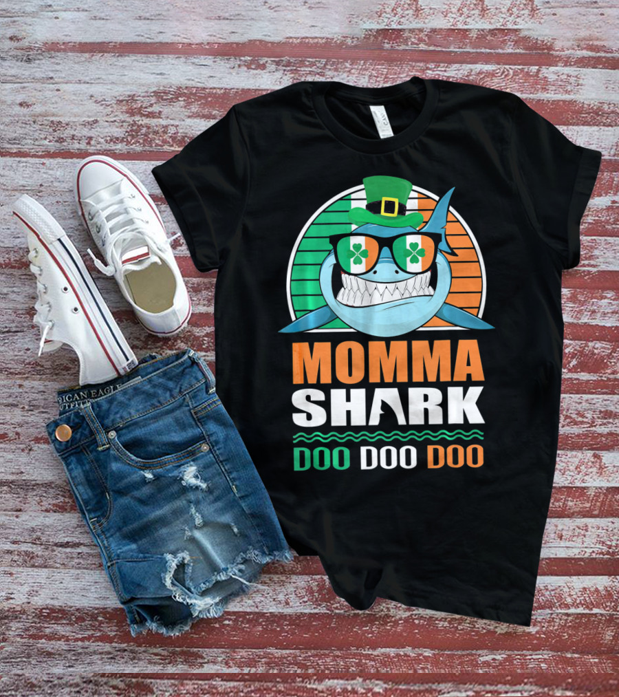 Momma Shark Doo Doo Doo St. Patrick's Day Shamrock Glasses And Hat T-Shirt