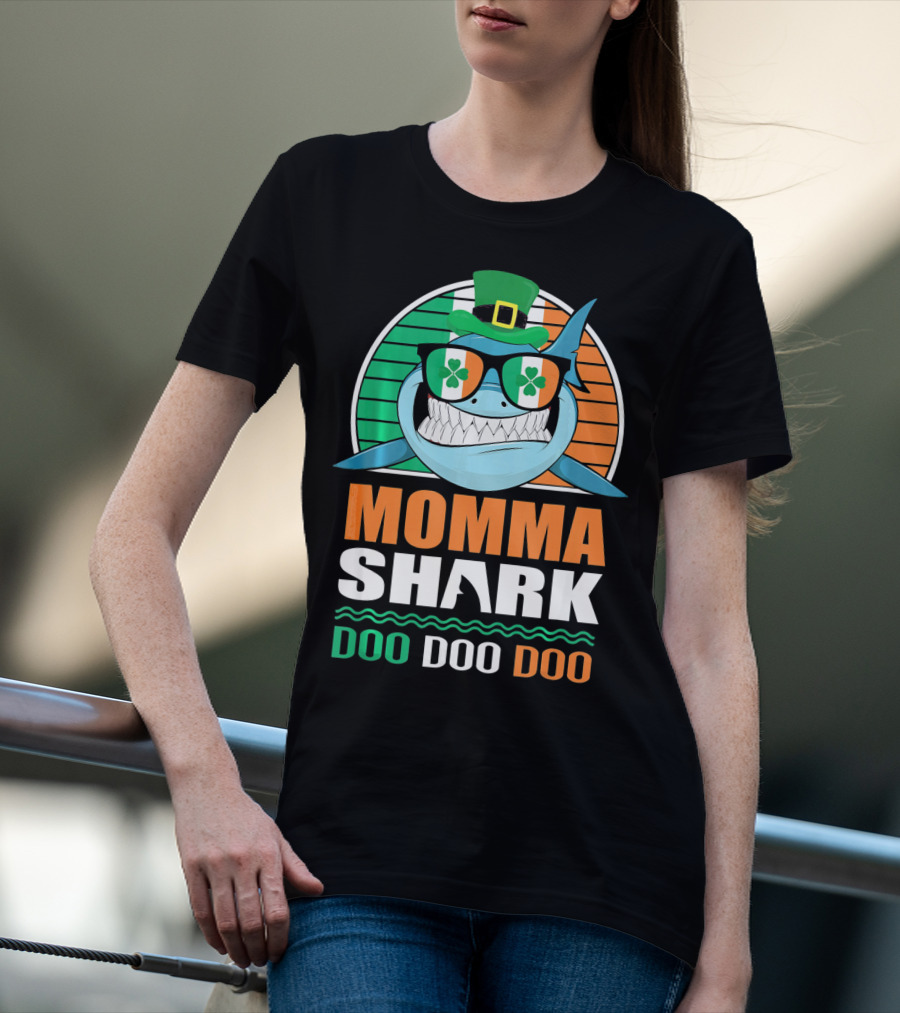 Momma Shark Doo Doo Doo St. Patrick's Day Shamrock Glasses And Hat T-Shirt