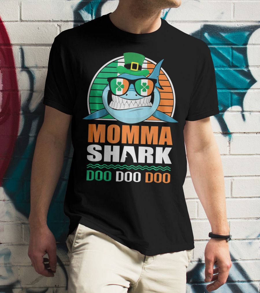 Momma Shark Doo Doo Doo St. Patrick's Day Shamrock Glasses And Hat T-Shirt