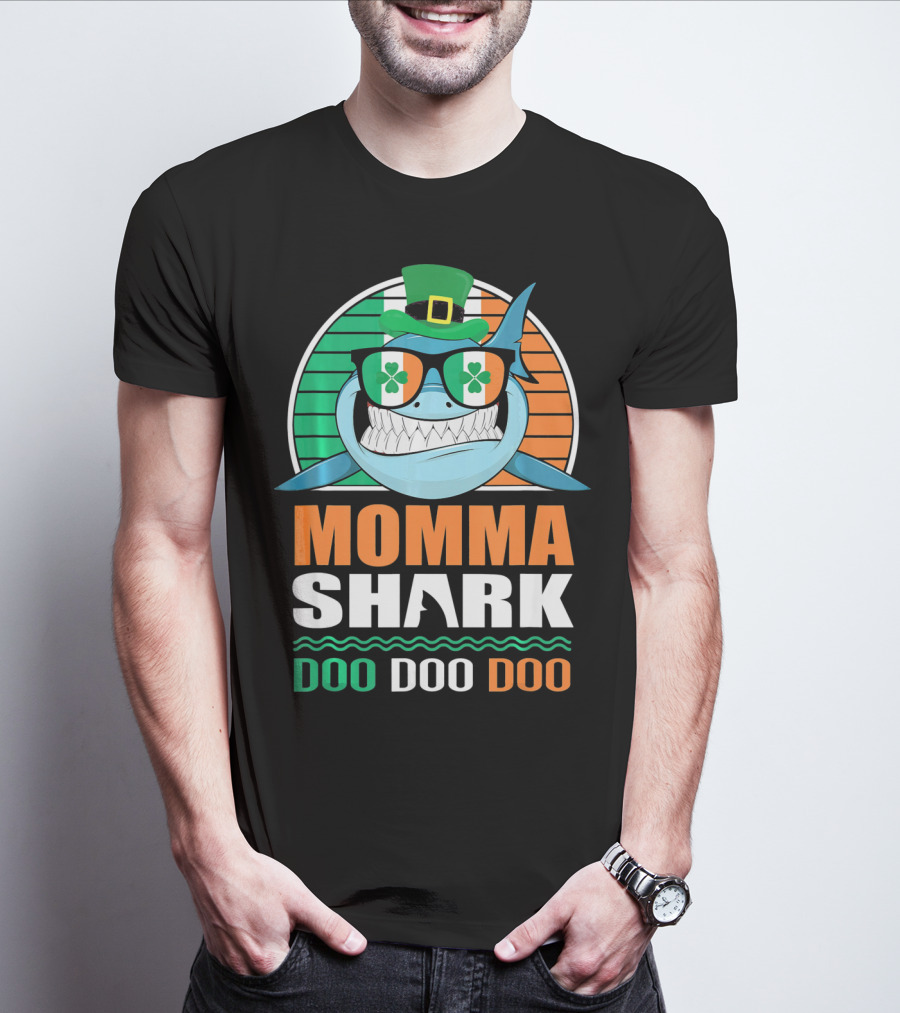 Momma Shark Doo Doo Doo St. Patrick's Day Shamrock Glasses And Hat T-Shirt