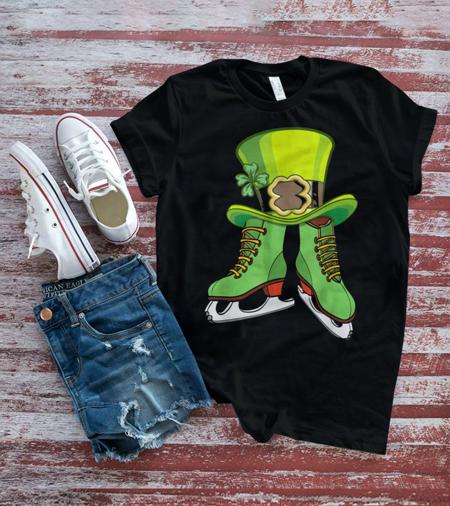 Leprechaun Figure Skating St Patricks Green Hat And Skates T-Shirt