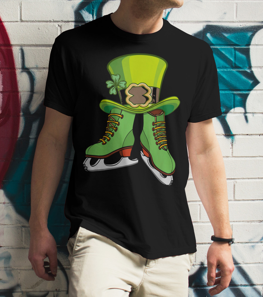 Leprechaun Figure Skating St Patricks Green Hat And Skates T-Shirt