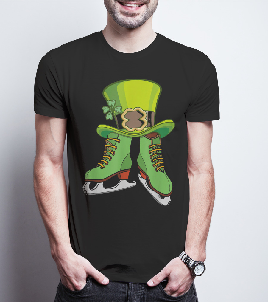 Leprechaun Figure Skating St Patricks Green Hat And Skates T-Shirt