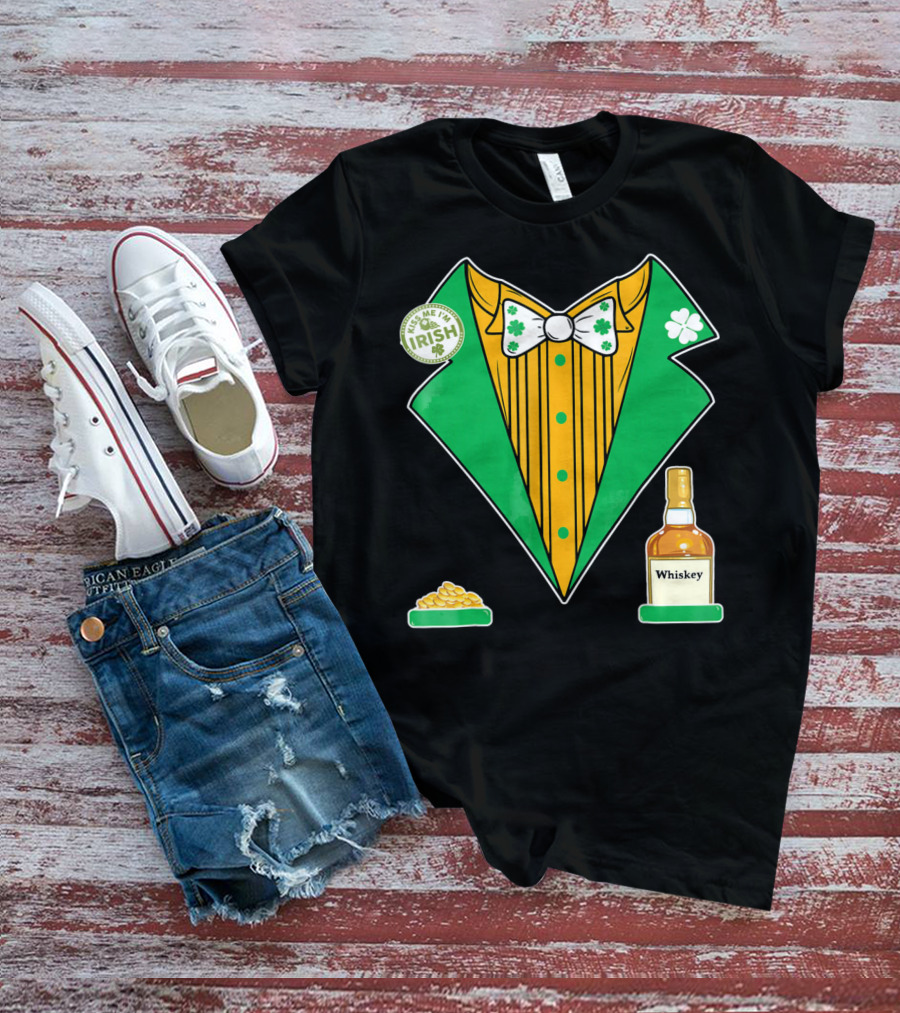Kiss Me I'm Irish St. Patrick's Day Tux With Whiskey And Gold Coins T-Shirt