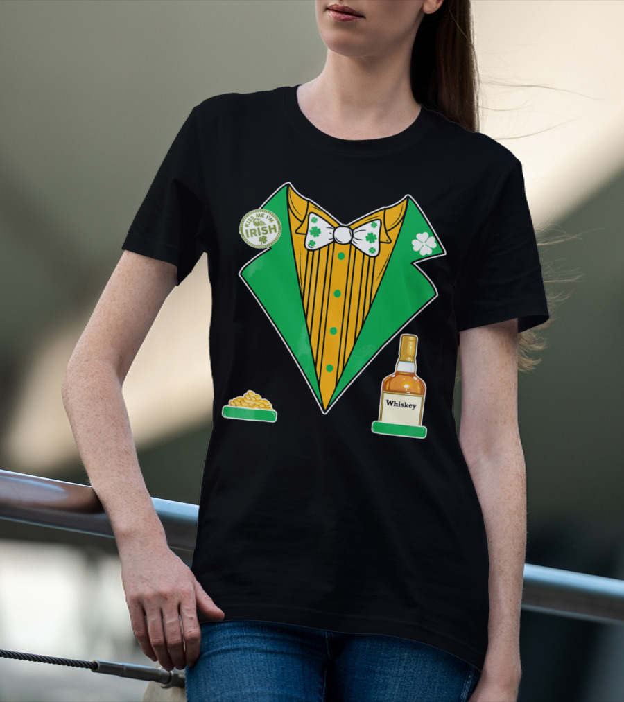Kiss Me I'm Irish St. Patrick's Day Tux With Whiskey And Gold Coins T-Shirt