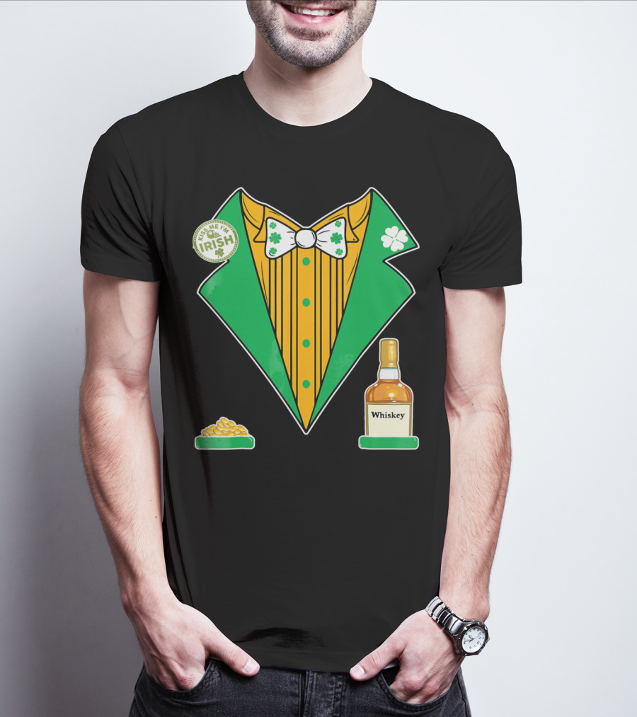 Kiss Me I'm Irish St. Patrick's Day Tux With Whiskey And Gold Coins T-Shirt