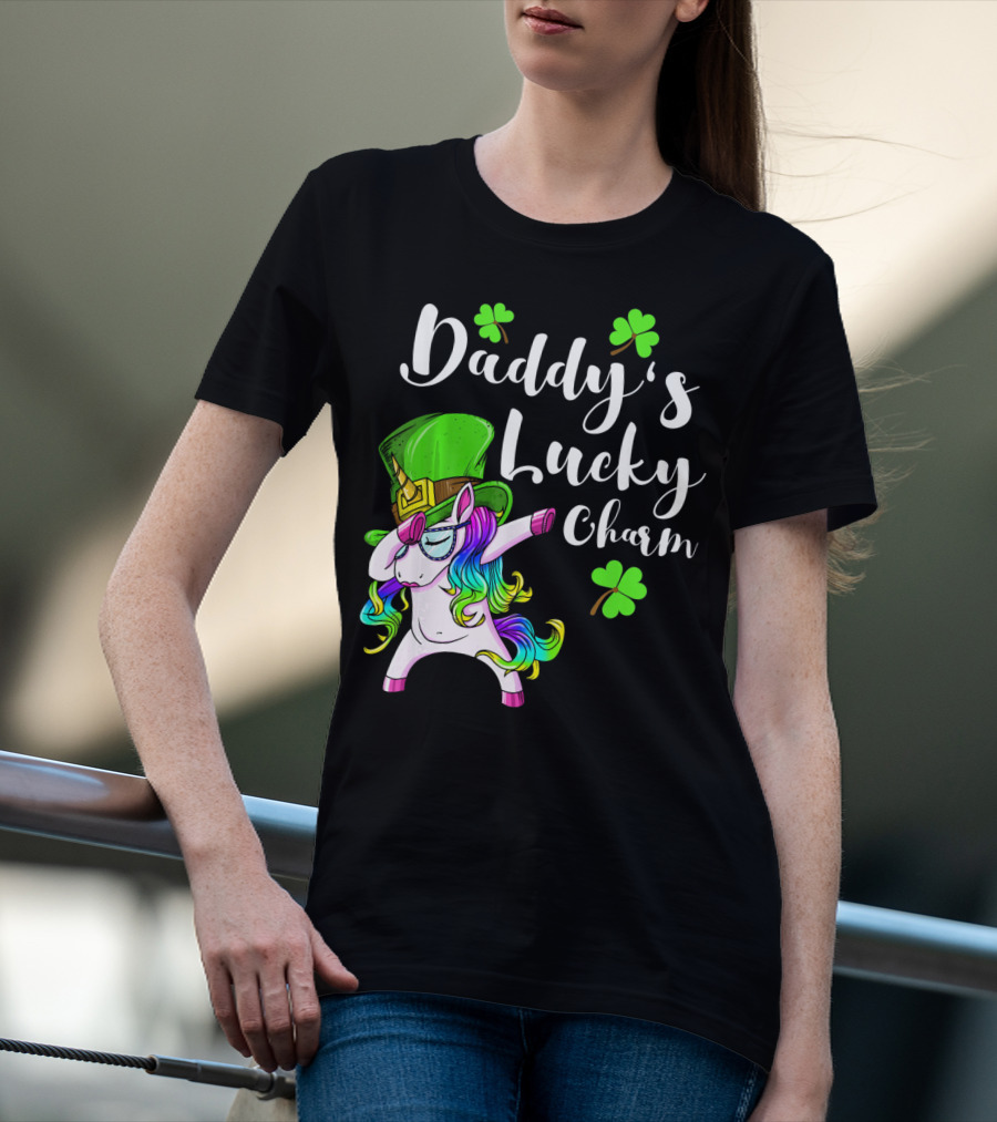 Daddy's Lucky Charm St. Patrick's Day Unicorn With Shamrock Hat T-Shirt