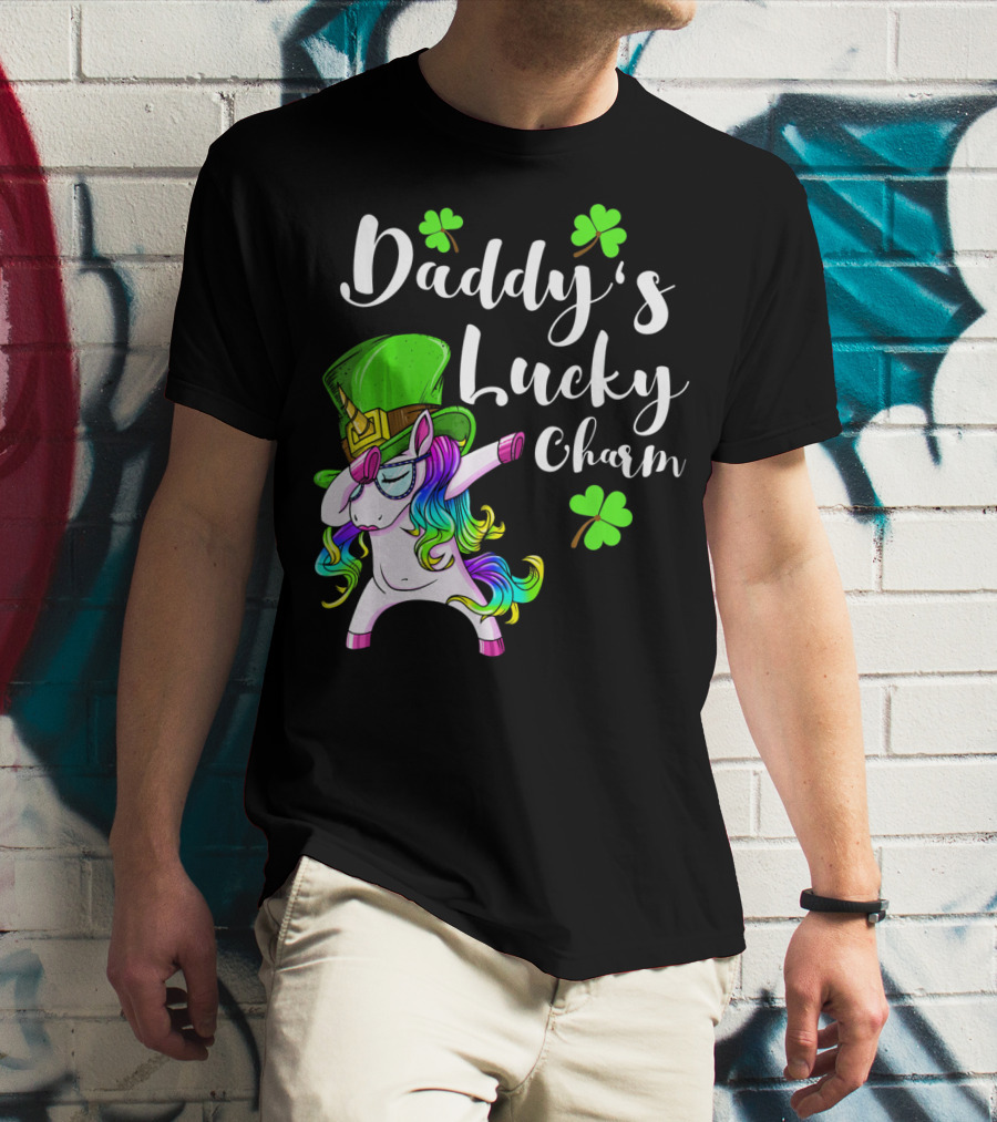 Daddy's Lucky Charm St. Patrick's Day Unicorn With Shamrock Hat T-Shirt