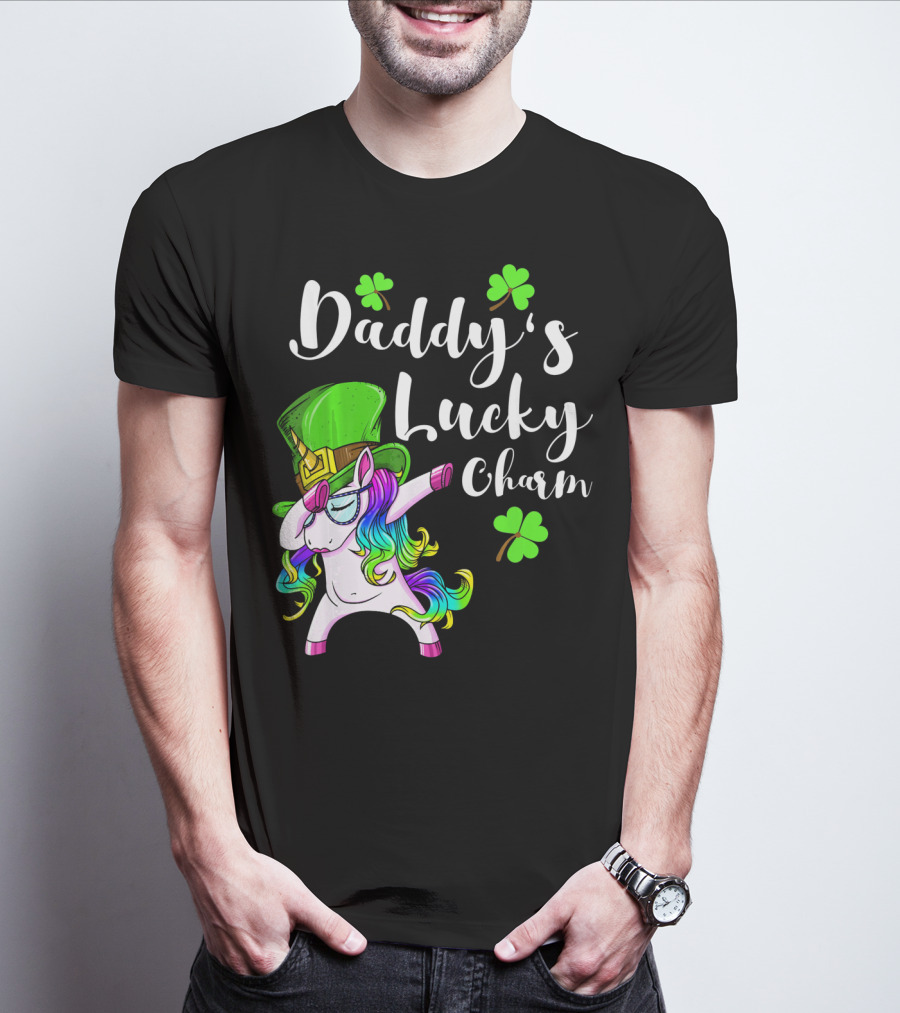 Daddy's Lucky Charm St. Patrick's Day Unicorn With Shamrock Hat T-Shirt