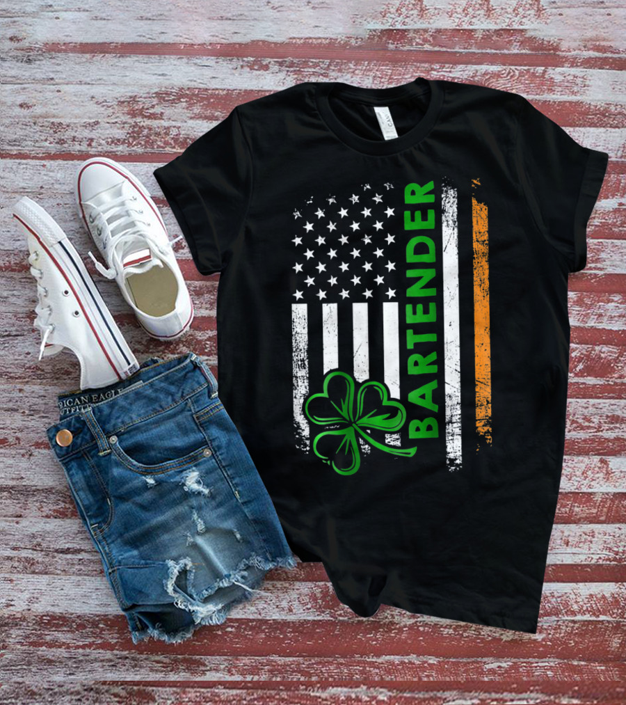 Irish Bartender American Flag Shamrock T-Shirt