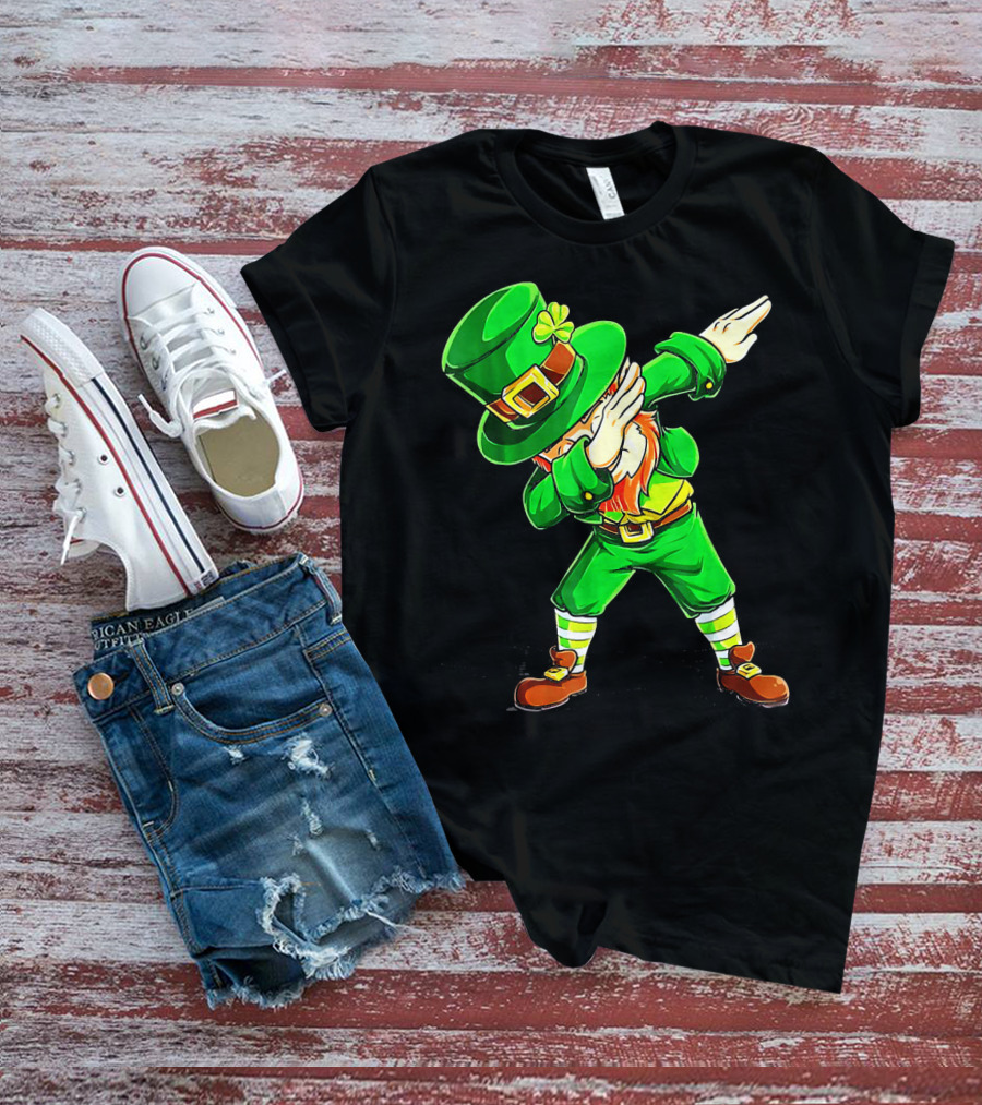 Leprechaun Dabbing Dance Pose In Green Costume T-Shirt