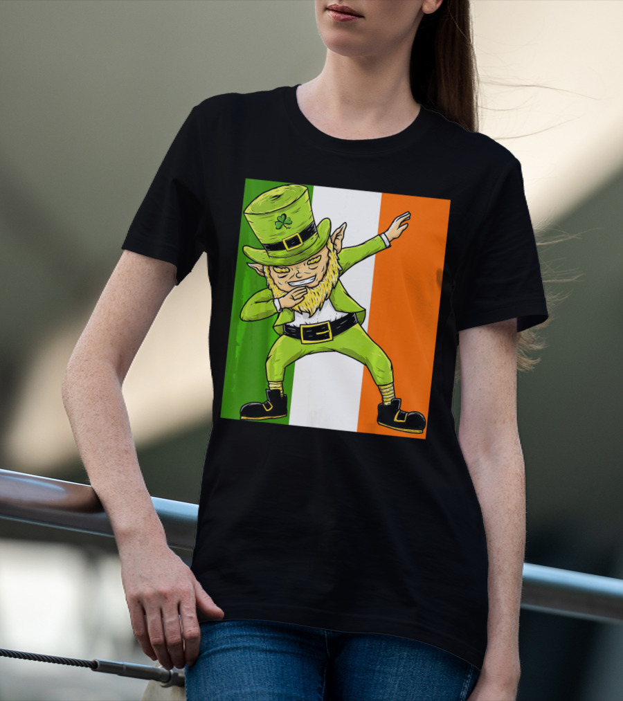 Irish Flag Dabbing Leprechaun St Patrick's Day T-Shirt