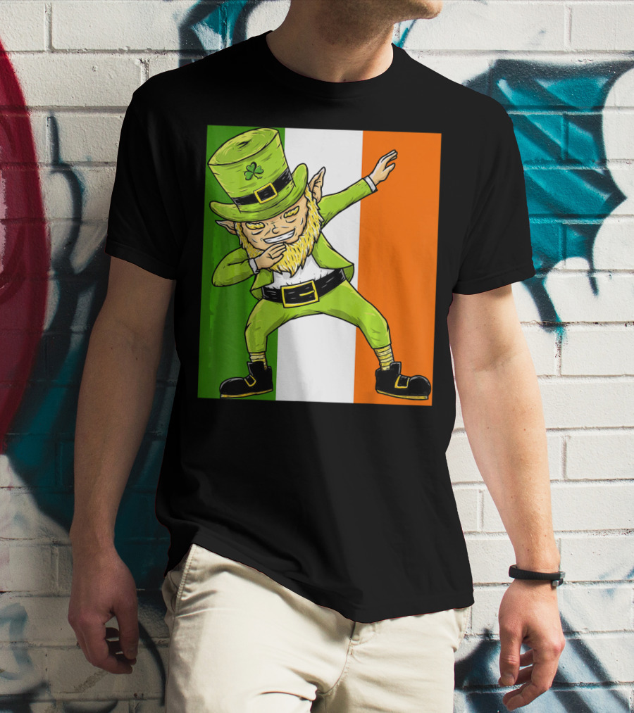 Irish Flag Dabbing Leprechaun St Patrick's Day T-Shirt