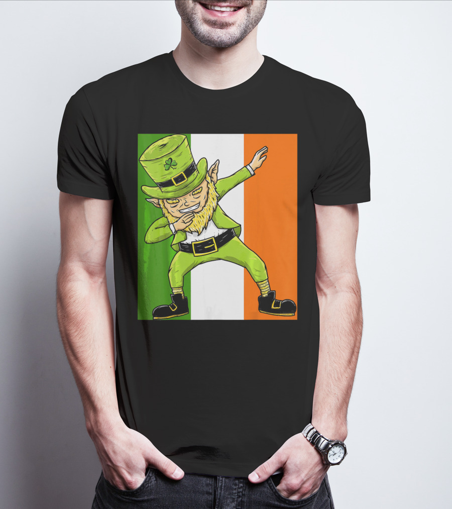 Irish Flag Dabbing Leprechaun St Patrick's Day T-Shirt
