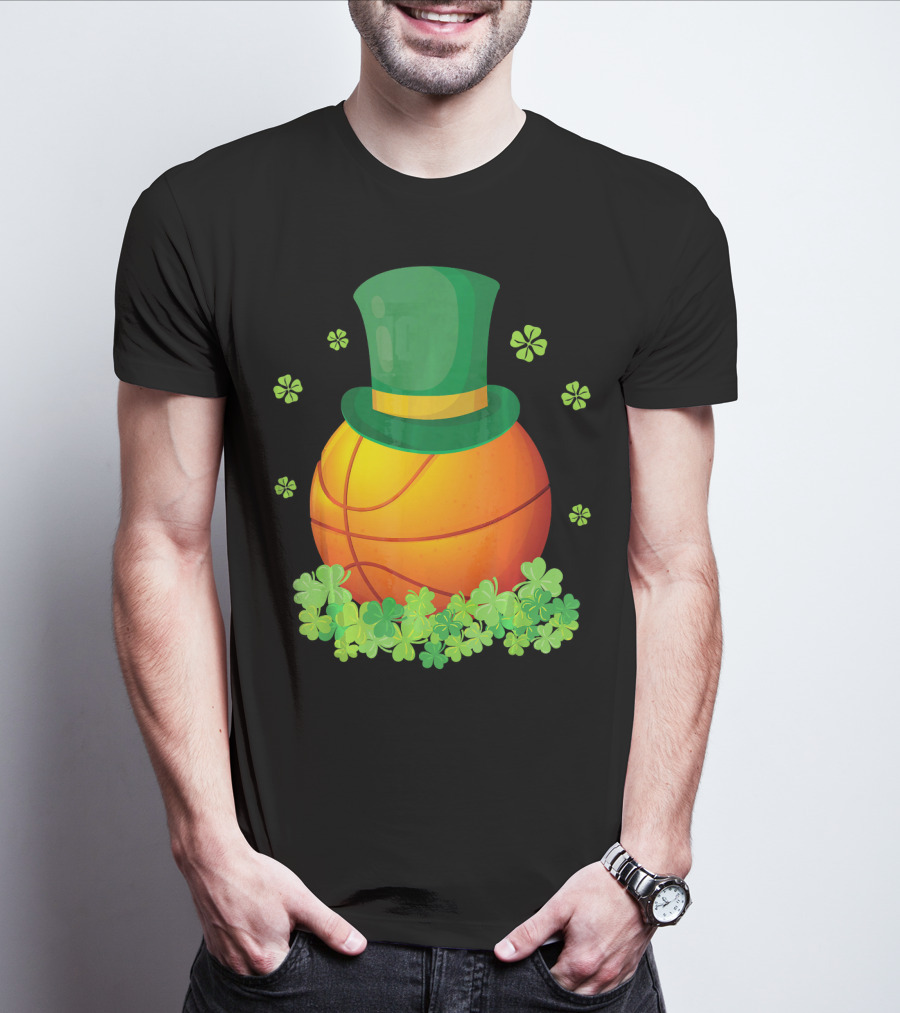 Basketball With Leprechaun Hat And Shamrocks Playing Around T-Shirt
