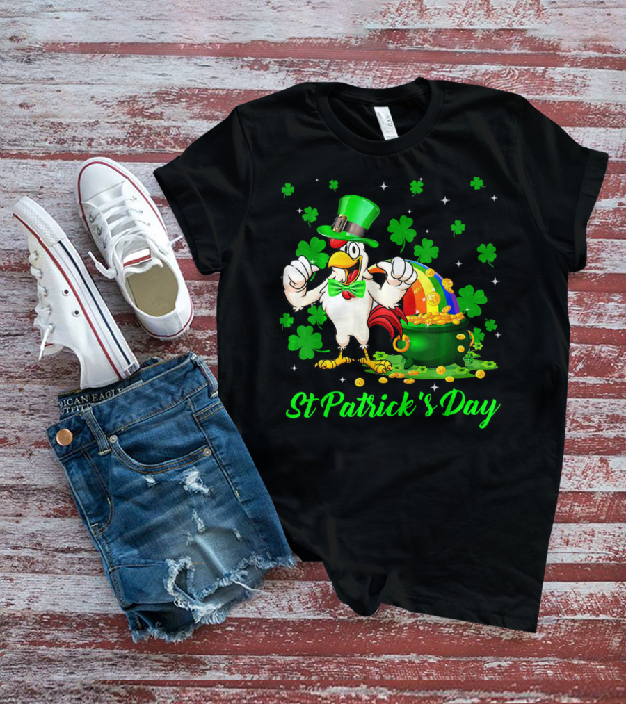 St Patrick's Day Leprechaun Chicken Shamrock Pot Of Gold T-Shirt