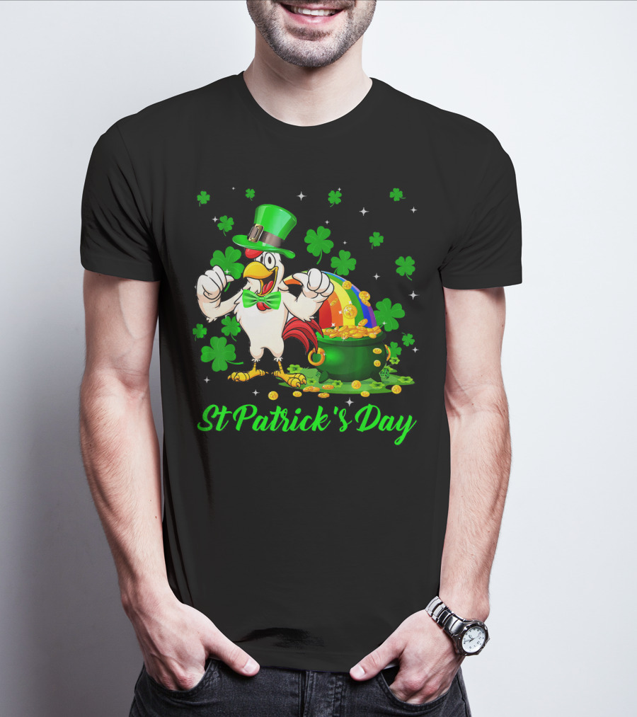 St Patrick's Day Leprechaun Chicken Shamrock Pot Of Gold T-Shirt