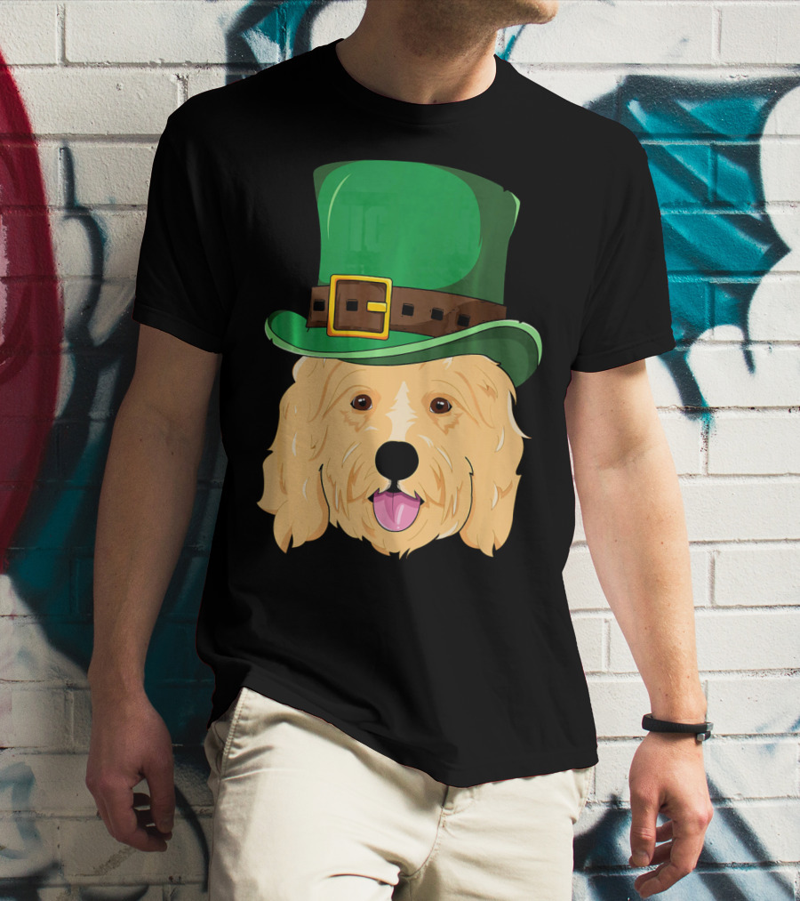 Golden Doodle St. Patrick's Day With Green Leprechaun Hat T-Shirt