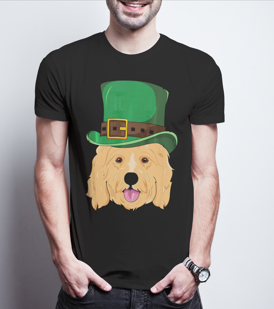 Golden Doodle St. Patrick's Day With Green Leprechaun Hat T-Shirt