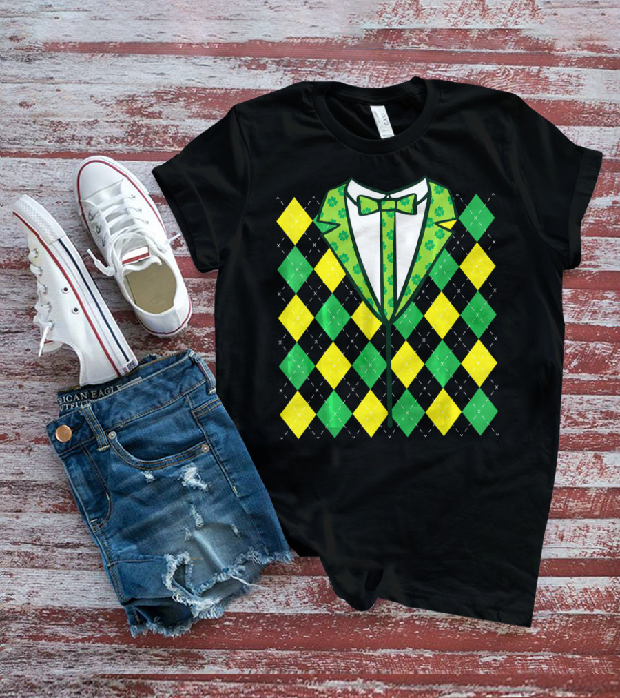 Green Leprechaun Tie Argyle T-Shirt