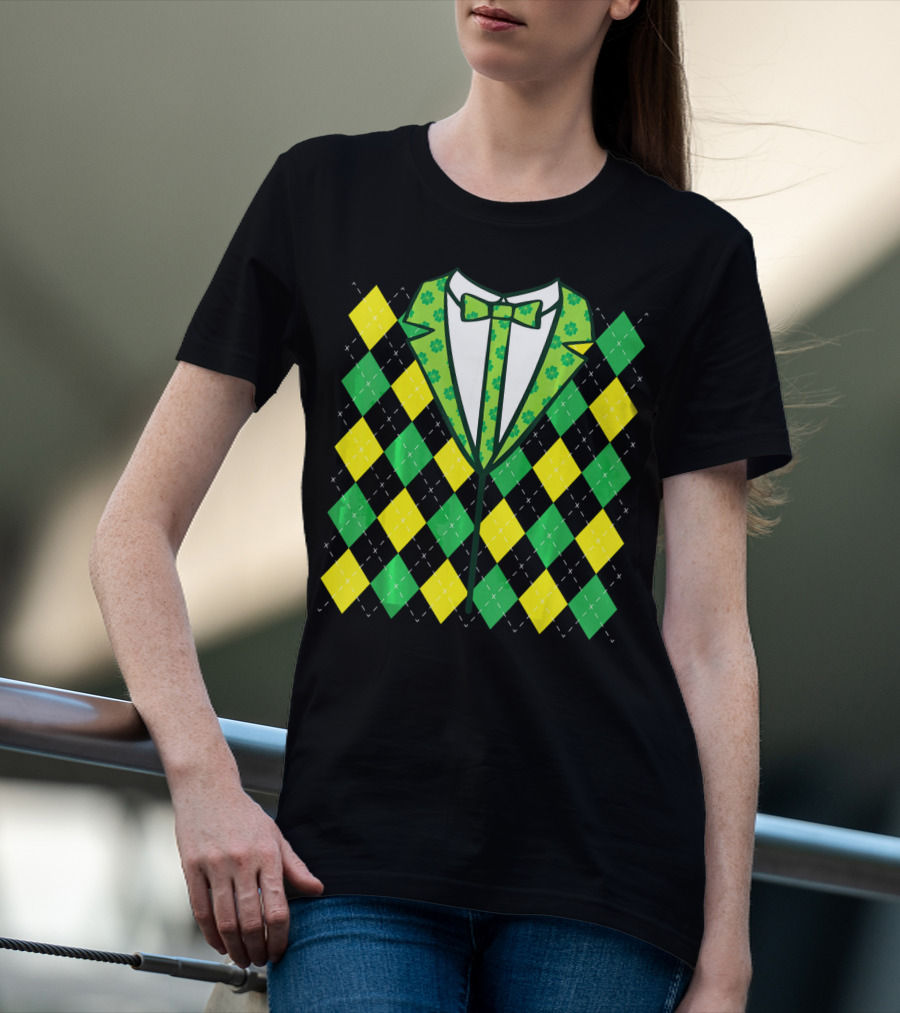Green Leprechaun Tie Argyle T-Shirt