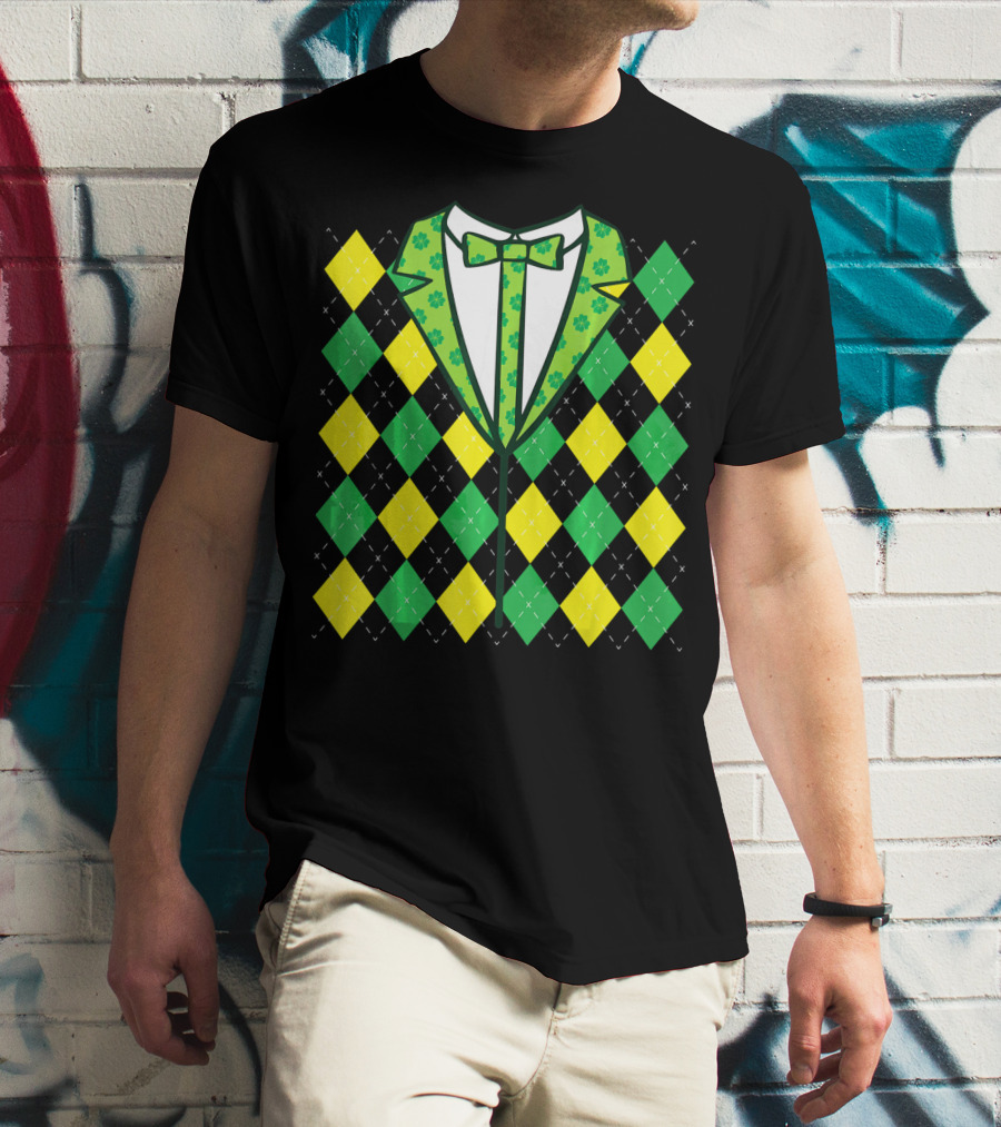 Green Leprechaun Tie Argyle T-Shirt