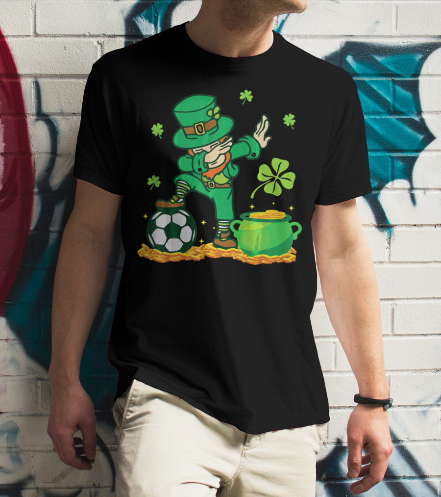 Leprechaun Dabbing With Soccer Ball And Pot Of Gold T-Shirt