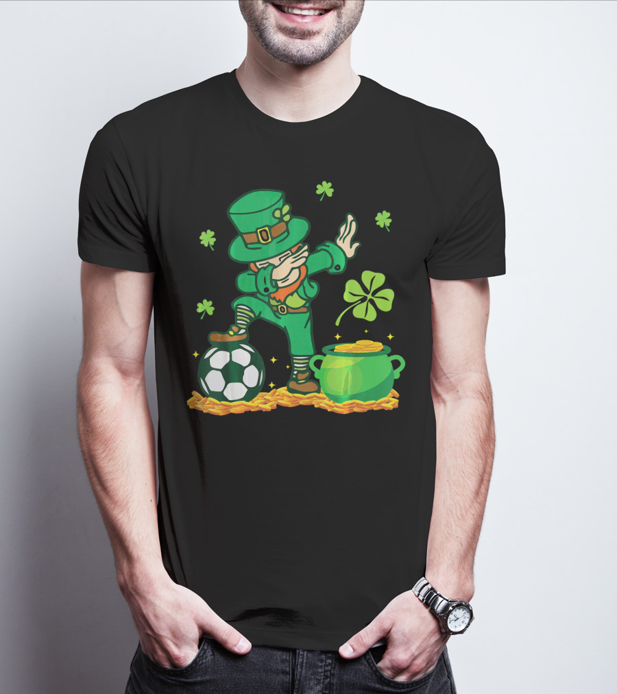 Leprechaun Dabbing With Soccer Ball And Pot Of Gold T-Shirt