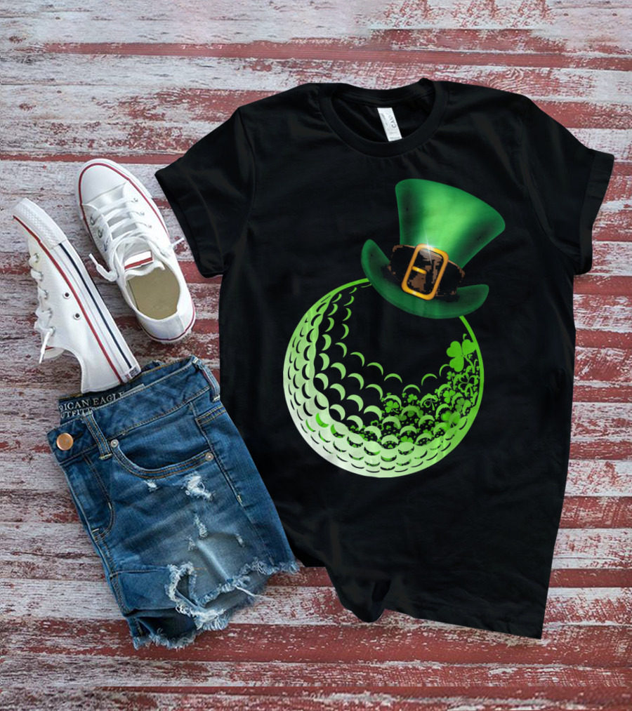 Shamrock Golf Ball With Leprechaun Hat St Patrick's Day Fun T-Shirt