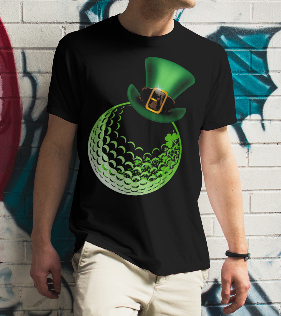 Shamrock Golf Ball With Leprechaun Hat St Patrick's Day Fun T-Shirt