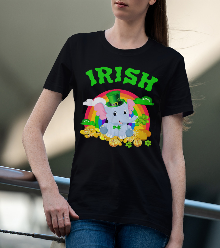 Irish Elephant St Patricks Day Rainbow Coins Clover T-Shirt