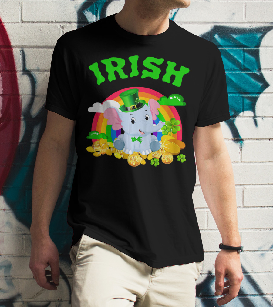 Irish Elephant St Patricks Day Rainbow Coins Clover T-Shirt