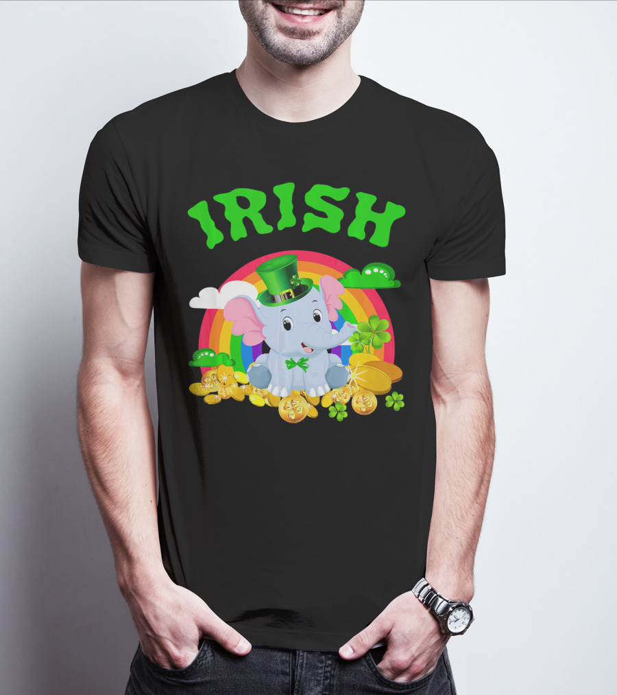 Irish Elephant St Patricks Day Rainbow Coins Clover T-Shirt