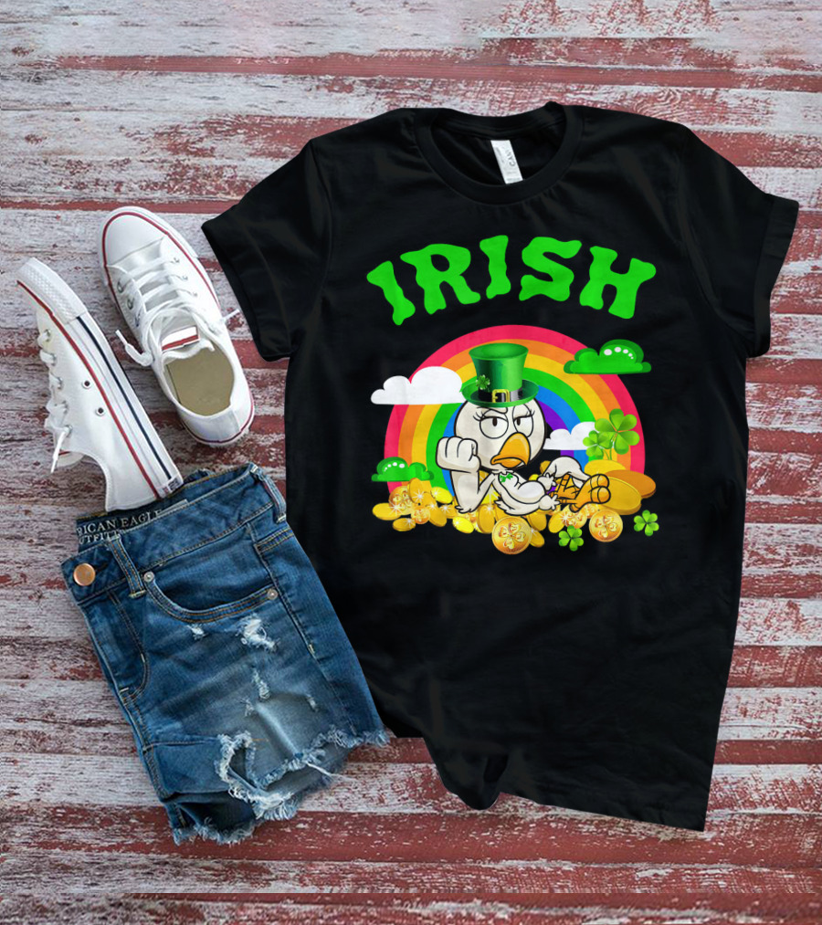 Irish Chicken Funny St Patricks Day Rainbow Gold Coins T-Shirt
