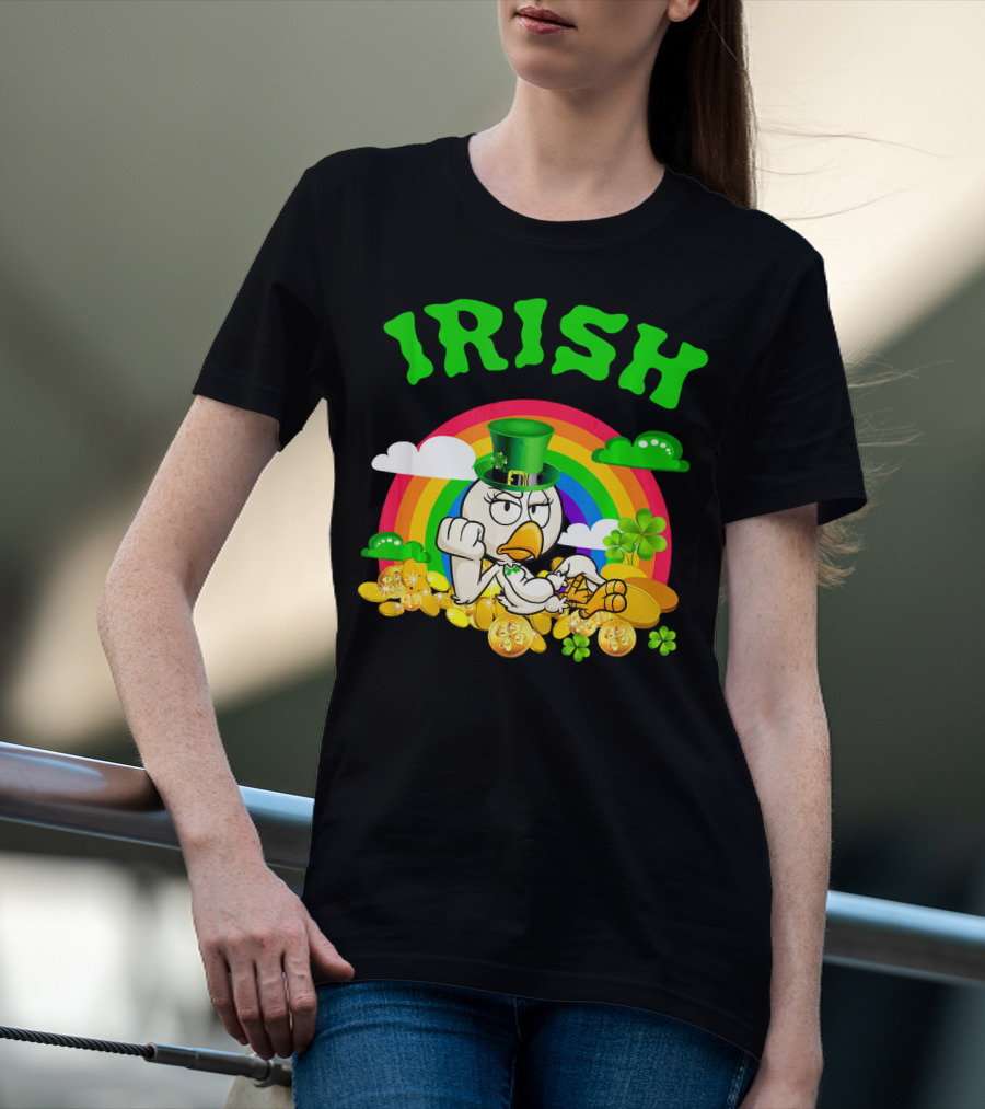 Irish Chicken Funny St Patricks Day Rainbow Gold Coins T-Shirt