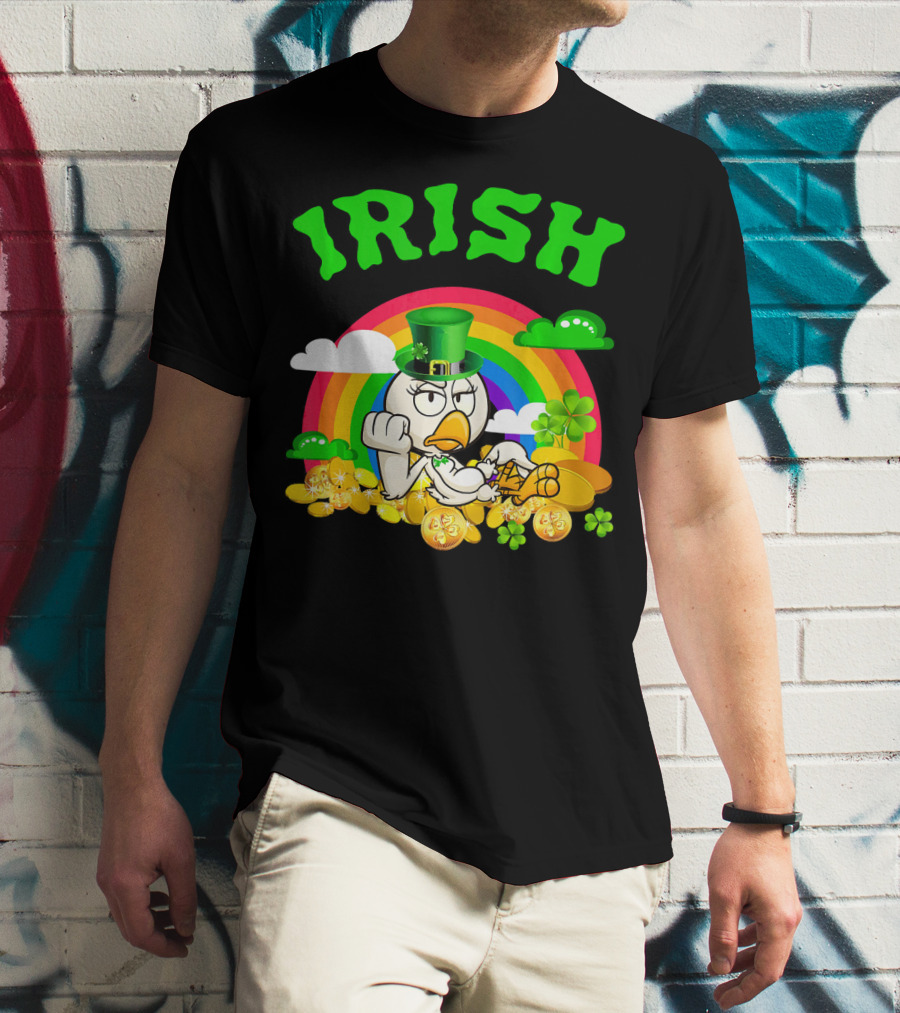 Irish Chicken Funny St Patricks Day Rainbow Gold Coins T-Shirt