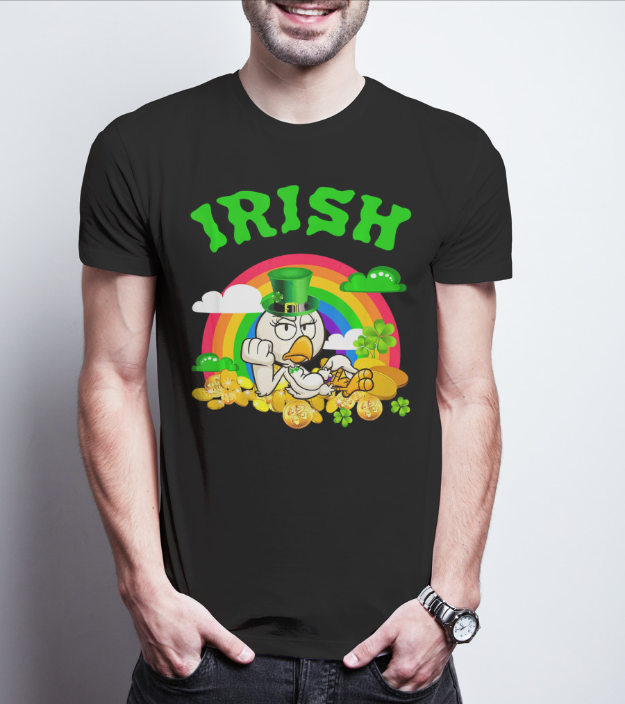 Irish Chicken Funny St Patricks Day Rainbow Gold Coins T-Shirt