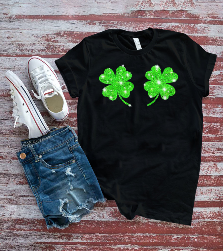 Shake Your Shamrocks Green Sparkle 4 Leaf Clover T-Shirt
