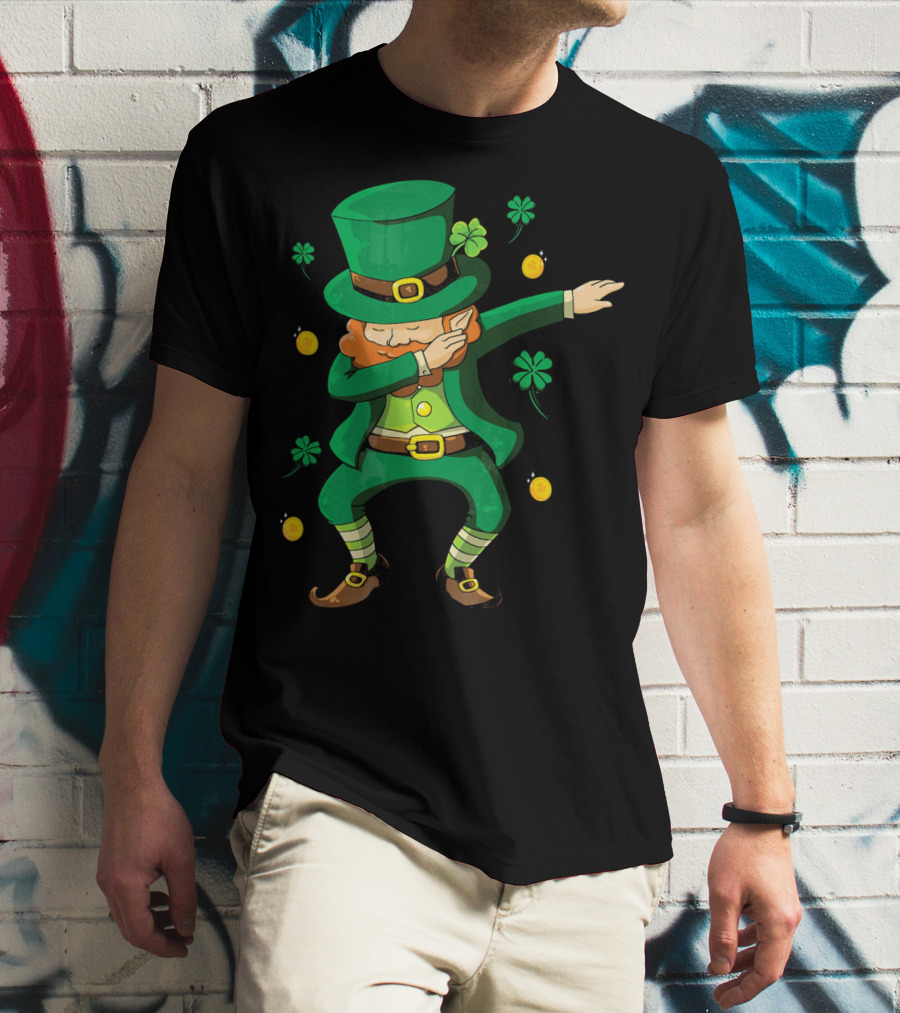 Funny Leprechaun Dabbing With Clover Coins T-Shirt
