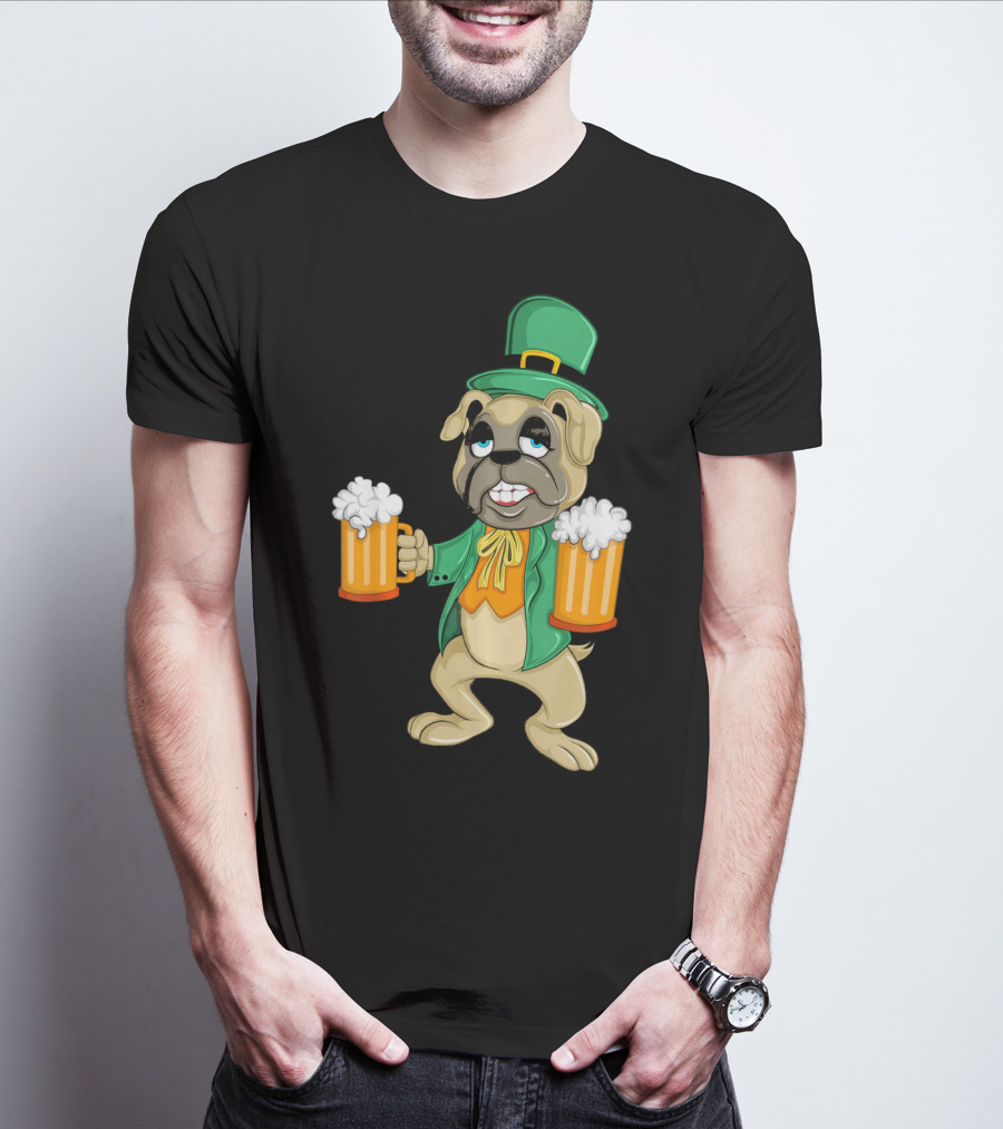 Irish Leprechaun Pug With Beers For St. Patrick's T-Shirt