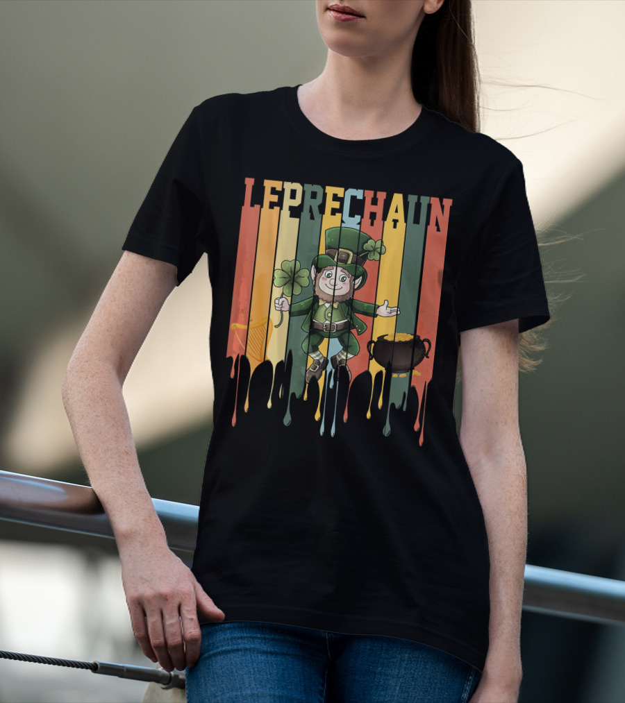 Leprechaun With Shamrock And Pot Of Gold Vintage St. Patrick's Day T-Shirt