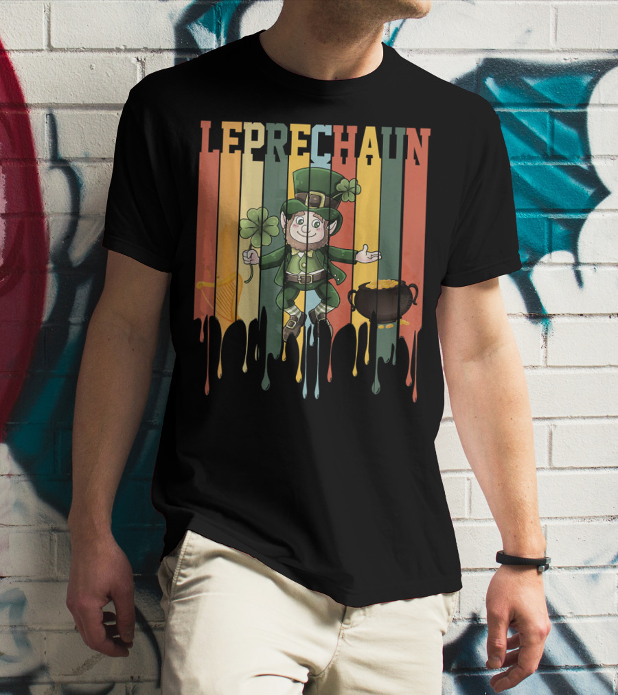 Leprechaun With Shamrock And Pot Of Gold Vintage St. Patrick's Day T-Shirt