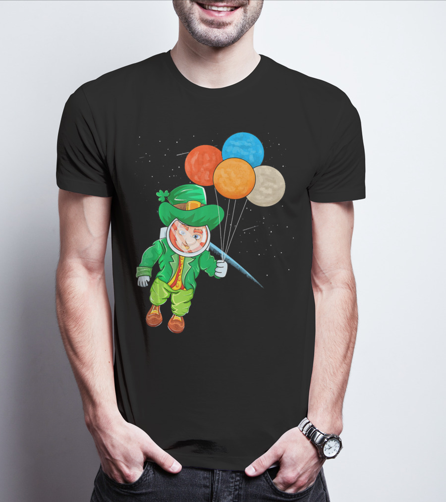 Leprechaun In Space St Patrick's Day Astronaut With Colorful Balloons T-Shirt