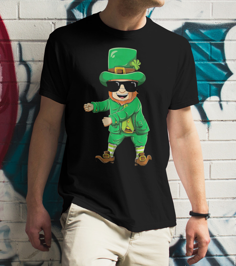 Flossing Leprechaun With Sunglasses Green Outfit And Shamrock Hat T-Shirt