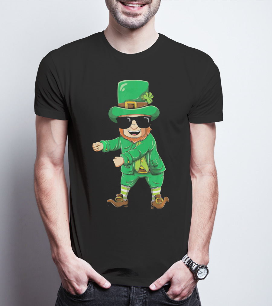 Flossing Leprechaun With Sunglasses Green Outfit And Shamrock Hat T-Shirt