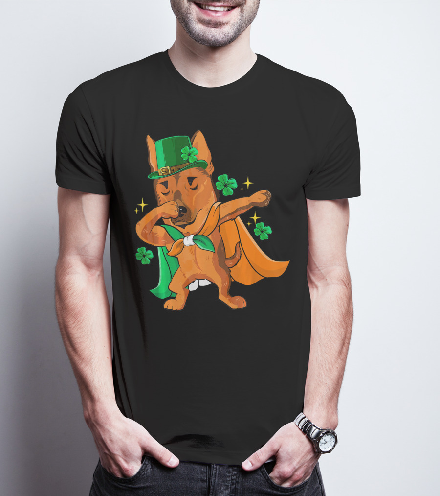 German Shepherd Leprechaun Dabbing With Shamrocks And Green Hat T-Shirt