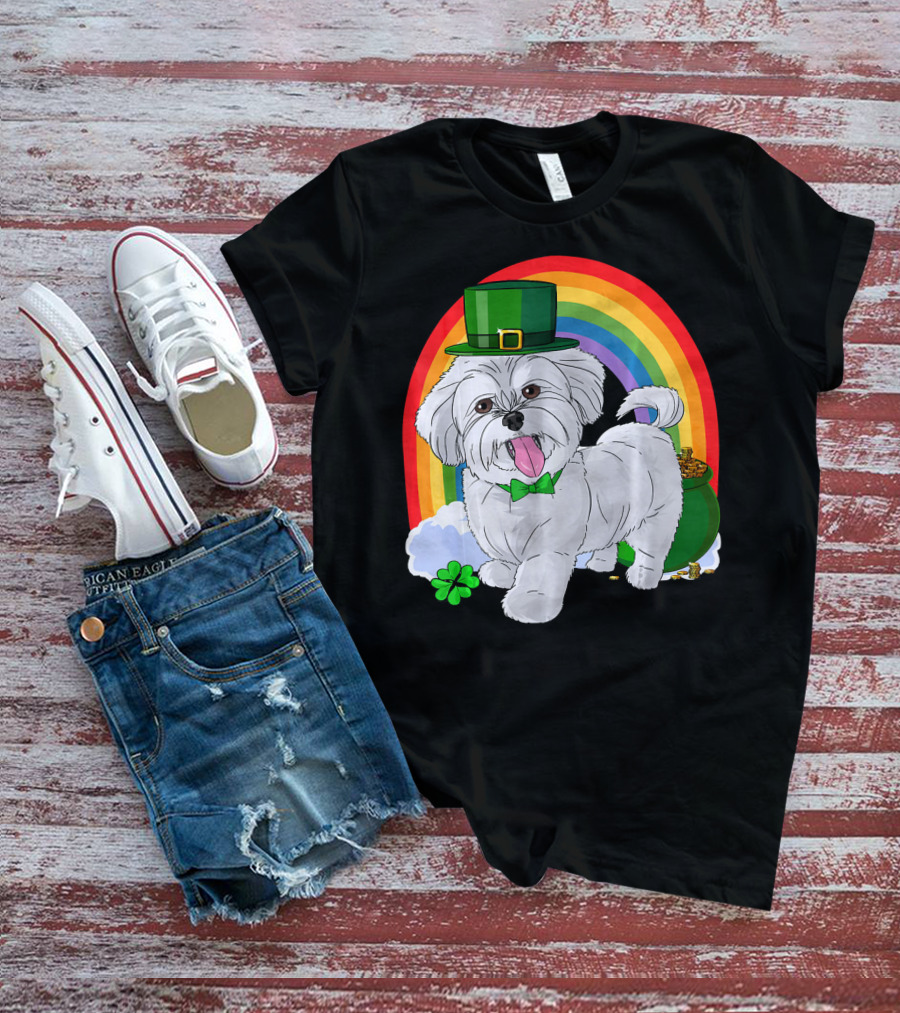 Maltese Leprechaun St Patrick's Day Rainbow Shamrock T-Shirt