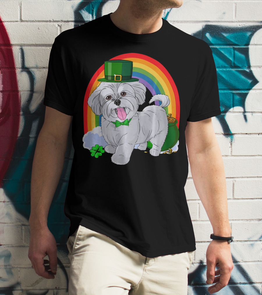 Maltese Leprechaun St Patrick's Day Rainbow Shamrock T-Shirt