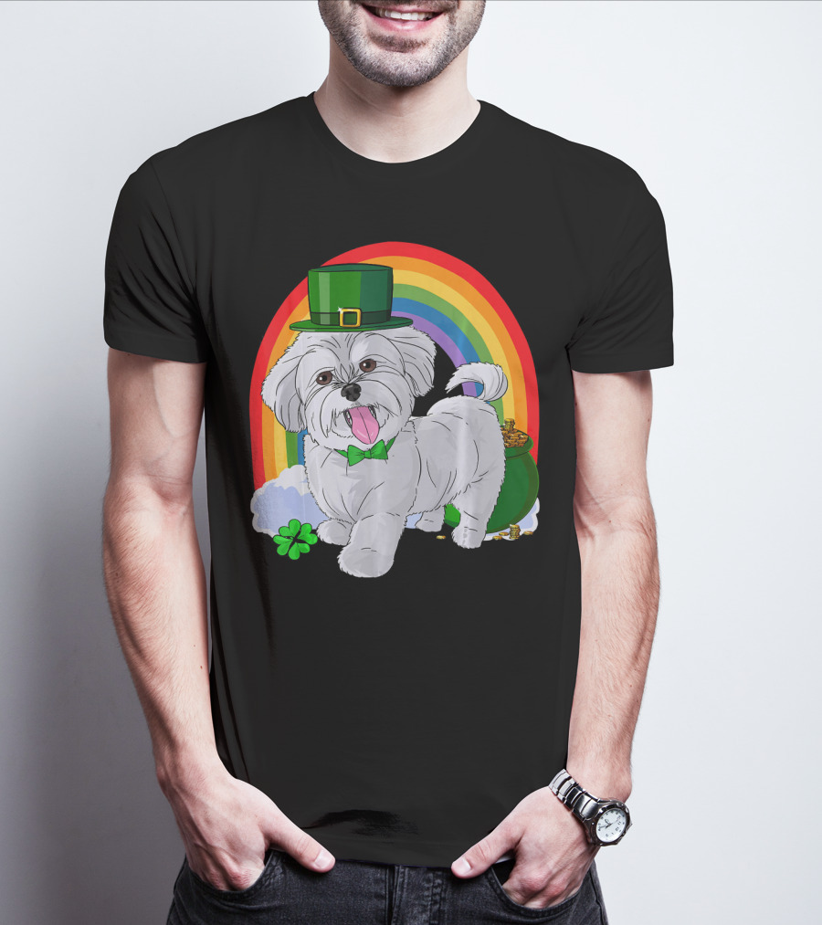 Maltese Leprechaun St Patrick's Day Rainbow Shamrock T-Shirt