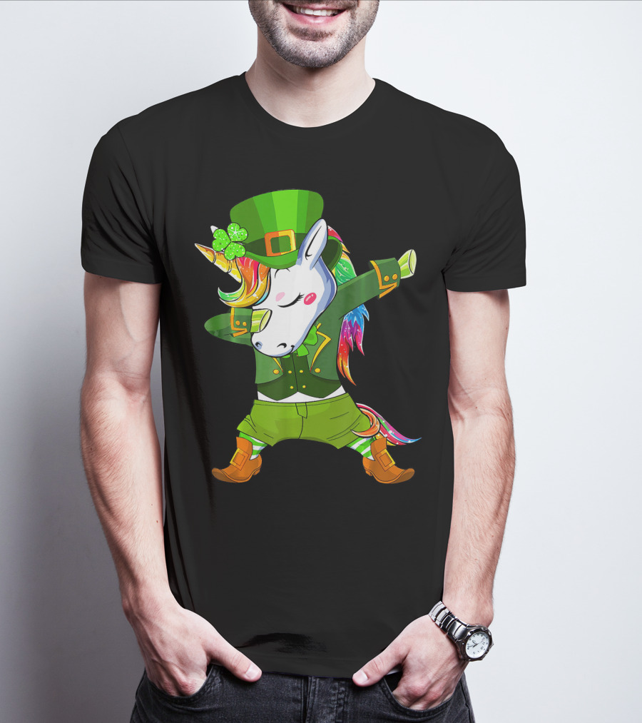 Leprechaun Costume Funny Dabbing Unicorn St. Patrick's Day Rainbow Magic T-Shirt